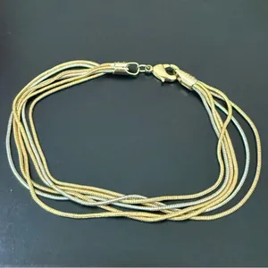 Vintage 18KGP 2-tone Gold & Silver Multi Strand Snake Chain 7.5” Bracelet 9g. thumbnail 3