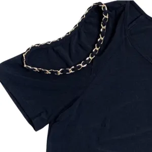 Coco Bianco Top Black Cold Shoulder Gold Chain Strap Detail Top Size Medium NEW thumbnail 7