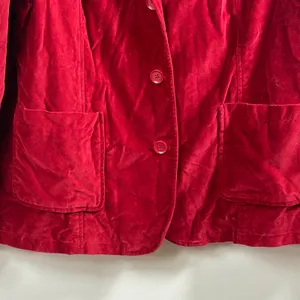 Denim & Co Womens Red Cotton Velvet Blazer Jacket Size L 3-Button Lined Pockets thumbnail 4