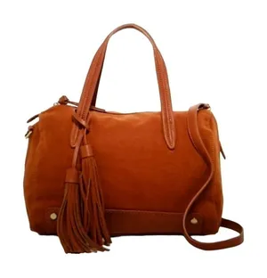 Shiraleah‎ Chicago Marlow Satchel Bag Vegan Suede Tan Rust Fringe Details Zip thumbnail 1