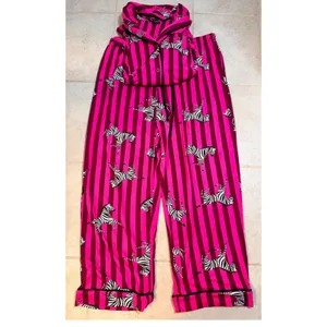Room Service Pink Zebra Striped Pajama Set Long Sleeve Button Down XXL ZRS97677 thumbnail 3