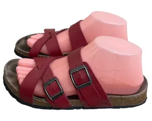 Birkenstock BIRKI comfort Red Strappy Slide Sandals Womens 38 L7 M5 Cork ShoesI thumbnail 1
