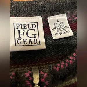 Vintage Field Gear Quarter Zip Striped Red Gray wool Sweater Size Large thumbnail 8