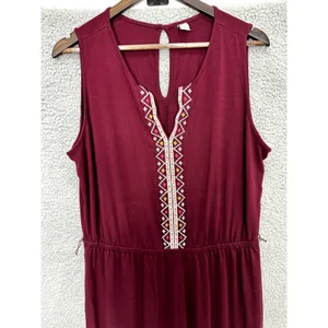 Old Navy Jumpsuit 1X Plus Burgundy Embroidered‎ Sleeveless Wide Leg Boho Chic thumbnail 3