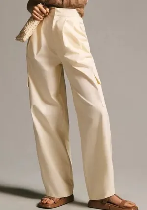 NWT Anthropologie Du Paradis Wide Leg Cargo Pants Cream Size 10 Retail $170.00 thumbnail 1
