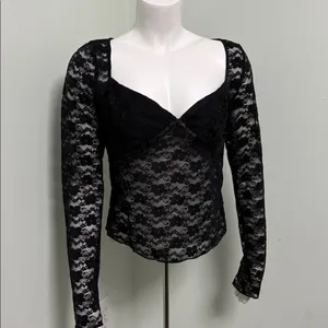 NWT Edikted Mykonos Sheer Black Lace Top size XL thumbnail 6