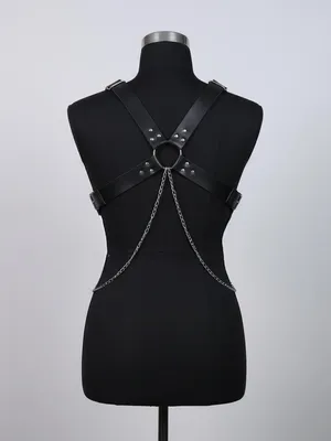 Black Leatherette Harness with Silver Chain Accent New thumbnail 3