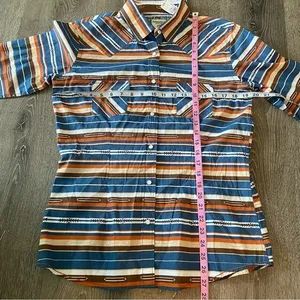 Panhandle Western Long Sleeve Serape Shirt Size Medium NWT Button Snaps Orange thumbnail 10