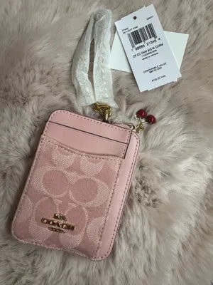 NWT Coach Zip Card Case Signature Denim With Charm CFA35 denim/Gold/Light Pink thumbnail 1