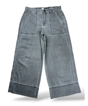 GAP Womens Size 4 Gray Wide Leg Crop High Rise Patch Pocket Denim Pants A36 thumbnail 1