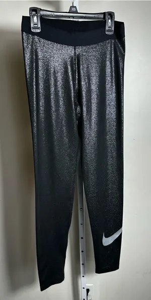 L70. Nike Dri-FIT Women’s M Black Silver Metallic Shimmer Leggings thumbnail 1