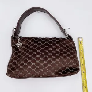 Vintage 90s Y2K Faux Fur Mini Bag Purse Chocolate Brown Printed Heart Charm Zip thumbnail 8