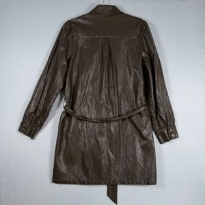 Zara Size-M Womens Mini Dress Green Faux Leather‎ Long Sleeve Belted thumbnail 2