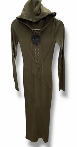 No Vacancy Kira Olive Green‎ Ribbed Hooded Lace-Up Maxi Dress thumbnail 1