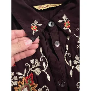 April Cornell tunic blouse Large embroidery brown fall Cottagecore boho Vintage thumbnail 13