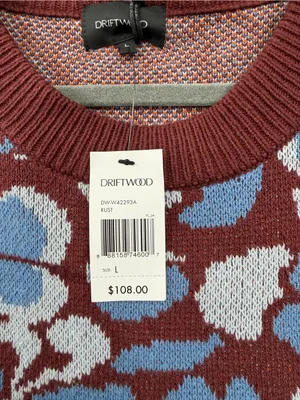 Driftwood Floral Jacquard Cropped Crewneck Sweater Rust Blue L NWT thumbnail 9