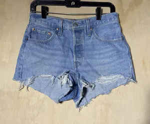 Levi's 501 Original Distressed Cut Off Denim Jean Shorts Women's 27 Light Wash thumbnail 1