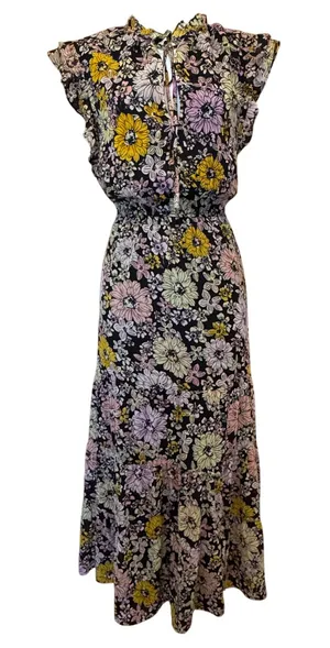 NWT BB Dakota Steve Madden Floral Maxi Dress L Chiffon Ruffle Tiered Blossom thumbnail 1