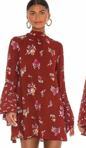 Free People Tate Tunic Dress in Vintage Combo Red Floral‎ Print Size Medium thumbnail 1