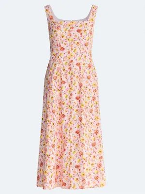 NWT Floral Square-Neck Midi Dress in Pink thumbnail 4