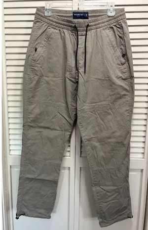 Abercrombie & Fitch Khaki Brown Jogger Pants High Rise Zip Size M Elastic‎ Hem thumbnail 1