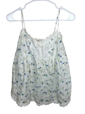Victoria’s Secret Y2K Floral Eyelet Babydoll Cami White Blue Coquette Small thumbnail 2