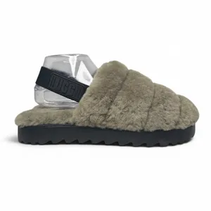 New UGG Super Fluff Slippers Sz 11 Logo Strap Shoes 1121751 Australian Lambs Fur thumbnail 5