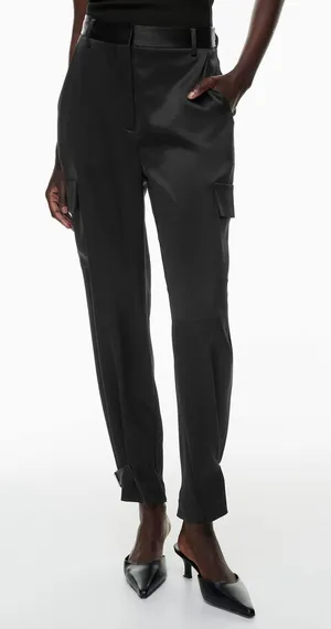 Aritzia Babaton‎ Refined Satin Cargo Pants Size 2 Black Ankle Straps Pockets thumbnail 1