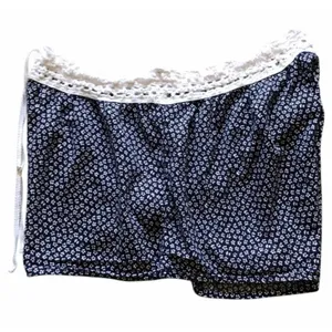 Aerie Navy Floral Lounge Shorts Crochet Waist Drawstring Women’s Large thumbnail 6
