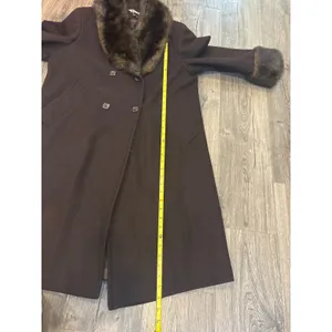 Vintage JP 1893 Women's Wool Brown‎ Faux Fur Trim Double Breasted Coat Size 8 thumbnail 8