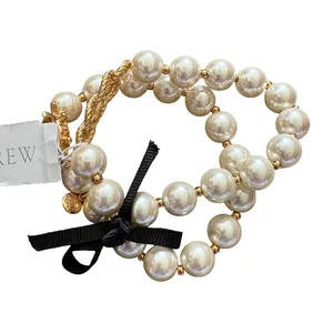 J.Crew Set of Two Nautical Pearl Bracelet Ship Wheel Knot‎ Gold AX372 NWT thumbnail 2