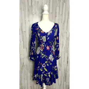 Maeve by Anthropologie Women's XS Blue Floral Long Sleeve Knee Length Dress‎ thumbnail 4