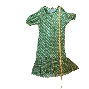 Zara Green Block Print Floral Hem Midi Dress XS Boho Prairie Cottage Relaxed thumbnail 11