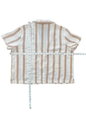 Universal Threads striped linen blend earth tones button down short sleeve top L thumbnail 6