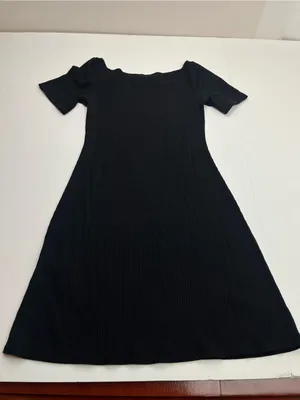 Reformation Classic Black Ribbed Short Sleeve Scoop-neck Dress Womens XS Stretch thumbnail 9