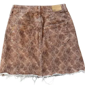 EUC PAIGE Aideen Raw Hem Denim Skirt Bronze Viper Print Size 25 Retail @ $128.00 thumbnail 7