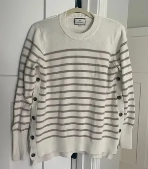 Tuckernuck Striped Sweater Button Sides‎ Cream thumbnail 1