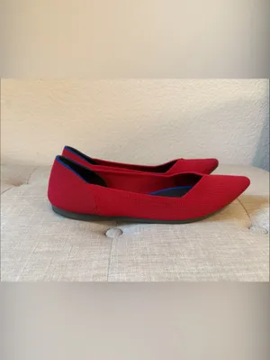 Rothy's Red Pointed Toe Knit Flats with Blue Trim size 9 thumbnail 8