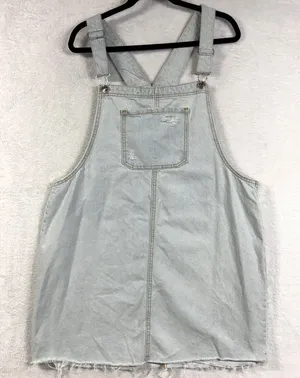 NEW Wild Fable XXL Light Blue Denim Overall Dress Distressed Mini Pinafore Skirt thumbnail 1