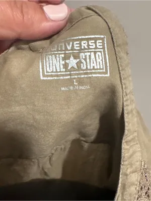 Converse One Star Khaki Cotton Lace Trim Peasant Blouse Top Large Boho Cottage thumbnail 6