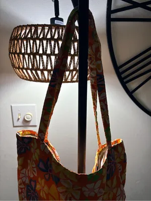 Handmade Barbie Floral Orange Canvas Tote - Colorful Summer Print thumbnail 3