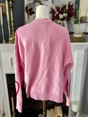 Pink Cardigan with Red Hearts NWT Women’s Size Large thumbnail 5