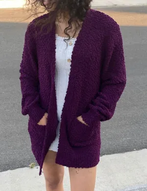 Love Tree Plum Popcorn Texture Cardigan thumbnail 1