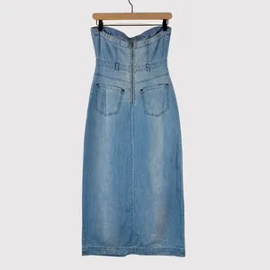 NWT Free People Dress Blue Picture Perfect Midi Denim Strapless Jean Size 2 thumbnail 3