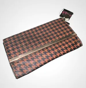 Ruby Collection Houndstooth Foldover Clutch in Brown and Black with Gold Accent thumbnail 1