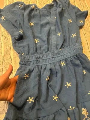 Simple Blue Short-Sleeve Embroidered Tiered Mini‎ Dress thumbnail 13