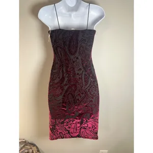 Fashion Magazine Vintage Y2K Burgundy Paisley Velvet Bodycon Mini Dress Small thumbnail 4