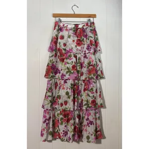 Abercrombie & Fitch Floral XS Tiered Maxi Skirt Women White Pink Red Ruffle thumbnail 2