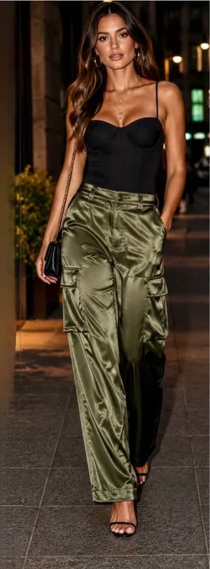 💥NWT REMIx REVOLVE Sydney Satin Cargo Pants Dark Green Utility Luxe Sz M🧡 thumbnail 1