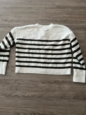 Lulus Knit Cardigan Womens Medium Ivory Olive Striped Fuzzy Wool Blend Cropped thumbnail 9